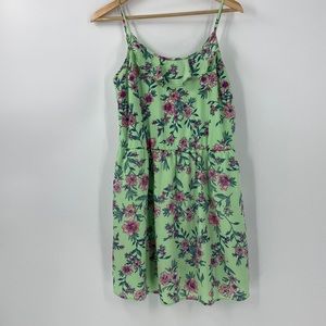 Decree green and pink floral dress spaghetti Straps, ruffle detail